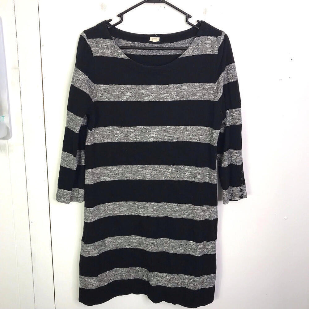 J Crew Dress Womens M Shift Colorblock Stripe Neutral Capsule Shift Cotton
